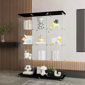 Glass Display Cabinet with 4 Shelves Extra Large, Curio Cabinets for Living Room, Bedroom, Office, Black Floor Standing Glass Bookshelf, Quick Installation Glass Display Cabinet with 4 Shelves Extra Large, Curio Cabinets for Living Room, Bedroom, Office, Black Floor Standing Glass Bookshelf, Quick Installation
