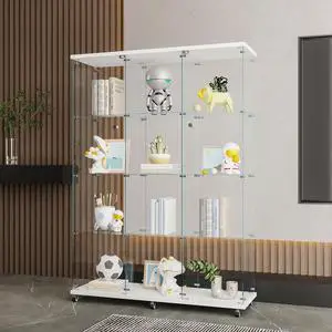 Glass Display Cabinet with 4 Shelves Extra Large, Curio Cabinets for Living Room, Bedroom, Office, Black Floor Standing Glass Bookshelf, Quick Installation Glass Display Cabinet with 4 Shelves Extra Large, Curio Cabinets for Living Room, Bedroom, Office, Black Floor Standing Glass Bookshelf, Quick Installation
