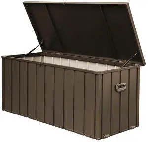 100 Gallon Outdoor Storage Deck Box Waterproof, Large Patio Storage Bin for Outside Cushions, Throw Pillows, Garden Tools, Lockable (Dark Brown) 100 Gallon Outdoor Storage Deck Box Waterproof, Large Patio Storage Bin for Outside Cushions, Throw Pillows, Garden Tools, Lockable (Dark Brown)
