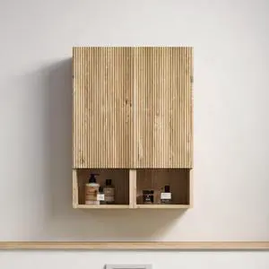 CC1014S112310 Rough Oak & Rough Oak Bathroom Floating 2-piece Side Cabinet Set, Wall-mounted Bathroom Storage Cabinet for Small Space, KD CC1014S112310 Rough Oak & Rough Oak Bathroom Floating 2-piece Side Cabinet Set, Wall-mounted Bathroom Storage Cabinet for Small Space, KD