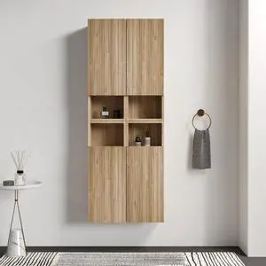 CC1014S112310 Rough Oak & Rough Oak Bathroom Floating 4-piece Side Cabinet Set, Wall-mounted Bathroom Storage Cabinet for Small Space, KD CC1014S112310 Rough Oak & Rough Oak Bathroom Floating 4-piece Side Cabinet Set, Wall-mounted Bathroom Storage Cabinet for Small Space, KD