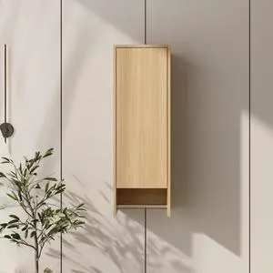 12 Inch Small Wall Mounted Side Cabinet, Soft Closing Door, Suitable For Small Bathroom, Study, Storage Room, Original Oak (KD-Packing) 12 Inch Small Wall Mounted Side Cabinet, Soft Closing Door, Suitable For Small Bathroom, Study, Storage Room, Original Oak (KD-Packing)