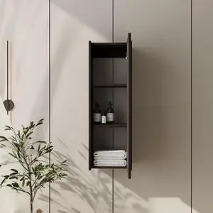 12 Inch Small Wall Mounted Side Cabinet, Soft Closing Door, Suitable For Small Bathroom,Study, Storage Room, Dark Oak (KD-Packing) 12 Inch Small Wall Mounted Side Cabinet, Soft Closing Door, Suitable For Small Bathroom,Study, Storage Room, Dark Oak (KD-Packing)