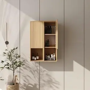 24 Inch Wall-Mounted Side Cabinet, Soft Closing Door, Suitable For Small Bathroom, Study, Storage Room, Original Oak (KD-Packing)-12*2 24 Inch Wall-Mounted Side Cabinet, Soft Closing Door, Suitable For Small Bathroom, Study, Storage Room, Original Oak (KD-Packing)-12*2