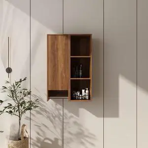 24 Inch Wall-Mounted Side Cabinet and Storage Shelves Combination, Soft Closing Door, Suitable For Small Bathroom, Study, Storage Room, Brown Ebony (KD-Packing) 24 Inch Wall-Mounted Side Cabinet and Storage Shelves Combination, Soft Closing Door, Suitable For Small Bathroom, Study, Storage Room, Brown Ebony (KD-Packing)