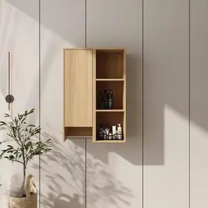 24 Inch Wall-Mounted Side Cabinet and Storage Shelves Combination, Soft Closing Door, Suitable For Small Bathroom, Study, Storage Room, Original Oak (KD-Packing) 24 Inch Wall-Mounted Side Cabinet and Storage Shelves Combination, Soft Closing Door, Suitable For Small Bathroom, Study, Storage Room, Original Oak (KD-Packing)