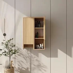24 Inch Wall-Mounted Side Cabinet Combination, Soft Closing Door, Suitable For Small Bathroom, Study, Storage Room, Original Oak (KD-Packing) 24 Inch Wall-Mounted Side Cabinet Combination, Soft Closing Door, Suitable For Small Bathroom, Study, Storage Room, Original Oak (KD-Packing)
