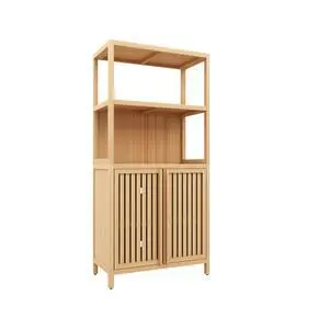 Bamboo Storage Cabinet, Freestanding Bathroom Cabinet with 2 Doors, Floor Cabinet Organizer for Living Room, Kitchen, Entryway Bamboo Storage Cabinet, Freestanding Bathroom Cabinet with 2 Doors, Floor Cabinet Organizer for Living Room, Kitchen, Entryway