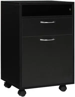 Mobile Storage Cabinet Organizer with Drawer and Cabinet, Printer Stand with Castors, Black Mobile Storage Cabinet Organizer with Drawer and Cabinet, Printer Stand with Castors, Black