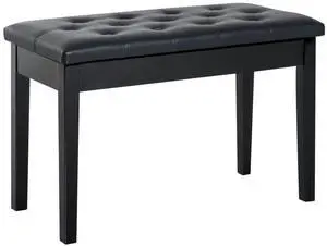 Piano Bench, Duet Piano Chair with Faux Leather Padded Cushion and Wooden Frame, Button Tufted Keyboard Bench, Black Piano Bench, Duet Piano Chair with Faux Leather Padded Cushion and Wooden Frame, Button Tufted Keyboard Bench, Black