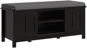 HOMCOM Entryway Shoe Bench Storage Ottoman with Sliding Doors, Adjustable Shelving, 6 Compartments, and Padded Seat, Holds 10 Pairs, Black HOMCOM Entryway Shoe Bench Storage Ottoman with Sliding Doors, Adjustable Shelving, 6 Compartments, and Padded Seat, Holds 10 Pairs, Black
