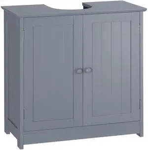 HOMCOM Under Sink Bathroom Cabinet with 2 Doors and Shelf, Pedestal Sink Bathroom Vanity Cabinet, Gray HOMCOM Under Sink Bathroom Cabinet with 2 Doors and Shelf, Pedestal Sink Bathroom Vanity Cabinet, Gray