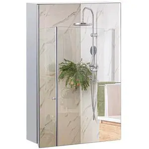 kleankin Wall-Mounted Medicine Cabinet with Mirror, Bathroom Mirror Cabinet Wall Mounted with Hinged Door, Storage Shelves for Living Room and Laundry Room, 15" x 24", Silver kleankin Wall-Mounted Medicine Cabinet with Mirror, Bathroom Mirror Cabinet Wall Mounted with Hinged Door, Storage Shelves for Living Room and Laundry Room, 15" x 24", Silver