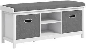 HOMCOM Shoe Bench with Cushion, Storage Bench for Entryway with Padded Seat, 2 Drawers and Adjustable Shelf for Hallway, Living Room, Bedroom, White HOMCOM Shoe Bench with Cushion, Storage Bench for Entryway with Padded Seat, 2 Drawers and Adjustable Shelf for Hallway, Living Room, Bedroom, White