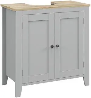 Kleankin Pedestal Sink Storage Cabinet, Under Sink Cabinet, Bathroom Vanity Cabinet with U-Shape and Adjustable Internal Shelf, Gray Kleankin Pedestal Sink Storage Cabinet, Under Sink Cabinet, Bathroom Vanity Cabinet with U-Shape and Adjustable Internal Shelf, Gray