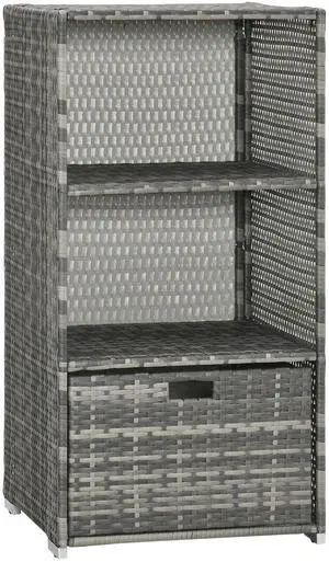 Outsunny Valet Pool Towel Rack, Waterproof PE Plastic Rattan Wicker Storage Organizer, Indoor Outdoor Spa, and Hot Tub Accessory Storage, 2 Shelves, 1 Basket Drawer, Gray Outsunny Valet Pool Towel Rack, Waterproof PE Plastic Rattan Wicker Storage Organizer, Indoor Outdoor Spa, and Hot Tub Accessory Storage, 2 Shelves, 1 Basket Drawer, Gray