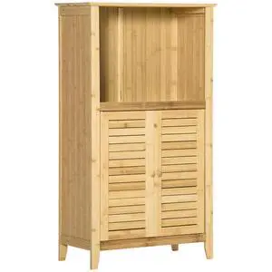 HOMCOM Bamboo Floor Cabinet Bathroom Floor Cabinet Living Room Organizer Tower with Multiple Shelves and Doors, Natural HOMCOM Bamboo Floor Cabinet Bathroom Floor Cabinet Living Room Organizer Tower with Multiple Shelves and Doors, Natural