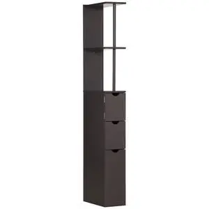HOMCOM 54" Tall Bathroom Storage Cabinet, Freestanding Linen Tower with 2-Tier Shelf and Drawers, Narrow Side Floor Organizer, Brown HOMCOM 54" Tall Bathroom Storage Cabinet, Freestanding Linen Tower with 2-Tier Shelf and Drawers, Narrow Side Floor Organizer, Brown
