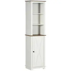 kleankin Slim Bathroom Storage Cabinet with Triple Open Shelves, Wooden Freestanding Linen Tower with Door and Shelf Adjustability, White kleankin Slim Bathroom Storage Cabinet with Triple Open Shelves, Wooden Freestanding Linen Tower with Door and Shelf Adjustability, White