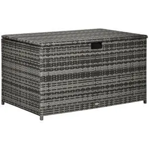 Outsunny 113 Gallon Deck Box, Rattan Outdoor Storage Box, Waterproof Storage Container for Indoor, Patio Furniture Cushions, Pool Supplies, Garden Tools, Dark Gray Outsunny 113 Gallon Deck Box, Rattan Outdoor Storage Box, Waterproof Storage Container for Indoor, Patio Furniture Cushions, Pool Supplies, Garden Tools, Dark Gray