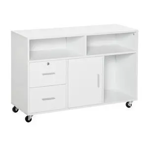 HOMCOM Printer Stand Home Office Mobile Cabinet Organizer Desktop with Caster Wheels, 2 Locking Breaks and Drawer, White HOMCOM Printer Stand Home Office Mobile Cabinet Organizer Desktop with Caster Wheels, 2 Locking Breaks and Drawer, White