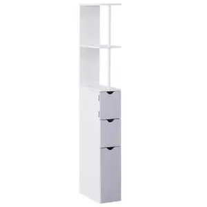 HOMCOM 54" Tall Bathroom Storage Cabinet, Freestanding Linen Tower with 2-Tier Shelf and Drawers, Narrow Side Floor Organizer, White HOMCOM 54" Tall Bathroom Storage Cabinet, Freestanding Linen Tower with 2-Tier Shelf and Drawers, Narrow Side Floor Organizer, White
