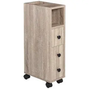 kleankin Freestanding Compact Design Bathroom Cabinet with 2 Open Cabinets, 1 Door Cabinet, 1 Drawer and 4 Rolling Wheels, Oak Grain Color kleankin Freestanding Compact Design Bathroom Cabinet with 2 Open Cabinets, 1 Door Cabinet, 1 Drawer and 4 Rolling Wheels, Oak Grain Color