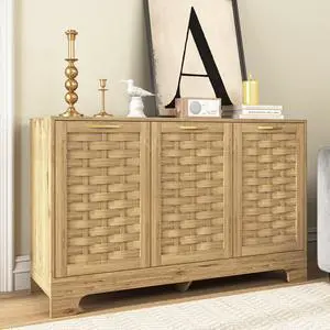 Storage Cabinet with 3 Doors, Wood Sideboard Buffet Storage with Adjustable Shelf, Anti-tip Kit Accent Cabinet for Living Room, Hallway, Entryway, Dining Room, Bedroom Storage Cabinet with 3 Doors, Wood Sideboard Buffet Storage with Adjustable Shelf, Anti-tip Kit Accent Cabinet for Living Room, Hallway, Entryway, Dining Room, Bedroom