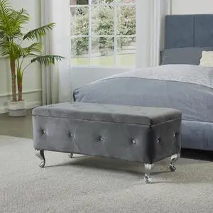 Tufted Storage Ottoman Bench For Bedroom End Of Bed Large Upholstered Storage Benches Footrest With Crystal Buttons For Living Room Entryway (Grey) Tufted Storage Ottoman Bench For Bedroom End Of Bed Large Upholstered Storage Benches Footrest With Crystal Buttons For Living Room Entryway (Grey)