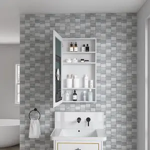 20'' W x 36'' H Surface Frameless Mirror Medicine Cabinet, Beveled Mirror Edges Bathroom Medicine Cabinet, Left opening door 20'' W x 36'' H Surface Frameless Mirror Medicine Cabinet, Beveled Mirror Edges Bathroom Medicine Cabinet, Left opening door