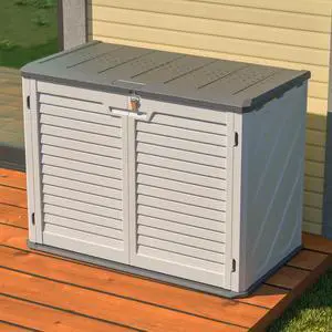Horizontal Storage Shed Weather Resistance, Large Outdoor Storage Cabinet Lockable, Thick HDPE Plastic Storage Unit for Backyards, Patio, Garden(28 Cu.ft/Ivory ) White Horizontal Storage Shed Weather Resistance, Large Outdoor Storage Cabinet Lockable, Thick HDPE Plastic Storage Unit for Backyards, Patio, Garden(28 Cu.ft/Ivory ) White