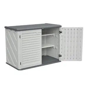 Horizontal Storage Shed with Removable Shelf, Large Lockable Outdoor Storage Cabinet, Weather-Resistant HDPE Plastic Storage Unit for Backyard, Patio, Garden 28 Cu.ft, Ivory White Horizontal Storage Shed with Removable Shelf, Large Lockable Outdoor Storage Cabinet, Weather-Resistant HDPE Plastic Storage Unit for Backyard, Patio, Garden 28 Cu.ft, Ivory White