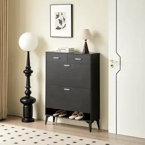 Large size Shoe Cabinet,Free Standing Tipping Bucket Shoe Rack Organizer with 2 Flip Drawers&2 Drawer,Modern Tipping Bucket for Entryway,Hallway,Bedroom-black Large size Shoe Cabinet,Free Standing Tipping Bucket Shoe Rack Organizer with 2 Flip Drawers&2 Drawer,Modern Tipping Bucket for Entryway,Hallway,Bedroom-black