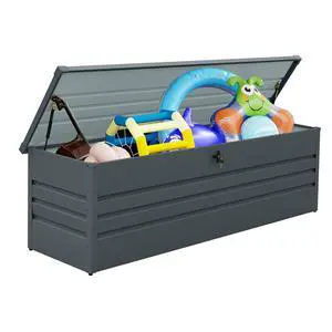 260 Gallon Metal Outdoor Deck Box Waterproof, Extra Large Patio Storage Box with Lockable Storage Containers for Patio Furniture Cushions, Pool Accessories, Garden Tools Dark Gray 260 Gallon Metal Outdoor Deck Box Waterproof, Extra Large Patio Storage Box with Lockable Storage Containers for Patio Furniture Cushions, Pool Accessories, Garden Tools Dark Gray