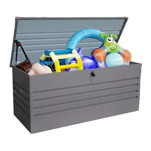 260 Gallon Metal Outdoor Deck Box Waterproof, Extra Large Patio Storage Box with Lockable Storage Containers for Patio Furniture Cushions, Pool Accessories, Garden Tools Light Gray 260 Gallon Metal Outdoor Deck Box Waterproof, Extra Large Patio Storage Box with Lockable Storage Containers for Patio Furniture Cushions, Pool Accessories, Garden Tools Light Gray