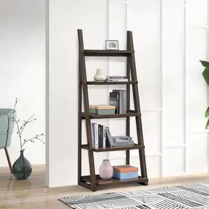 5-Tier Shelves,Bookshelf, Storage Rack, Bookcase with Rubber Wood Frame, Ladder Shelf for Living Room, Home Office, Kitchen, Bedroom, Apartment ,Rustic Brown 5-Tier Shelves,Bookshelf, Storage Rack, Bookcase with Rubber Wood Frame, Ladder Shelf for Living Room, Home Office, Kitchen, Bedroom, Apartment ,Rustic Brown