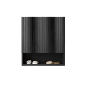 TOBI 26" Wall-Mounted Striped Bathroom Cabinet, with Doors, Shelf and Open Storage Compartment Over The Toilet Storage Cabinet for Bathroom, Kitchen, Laundry Room, Black Color TOBI 26" Wall-Mounted Striped Bathroom Cabinet, with Doors, Shelf and Open Storage Compartment Over The Toilet Storage Cabinet for Bathroom, Kitchen, Laundry Room, Black Color