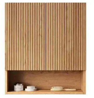 TOBI 26" Wall-Mounted Striped Bathroom Cabinet, with Doors, Shelf and Open Storage Compartment Over The Toilet Storage Cabinet for Bathroom, Kitchen, Laundry Room, Natural Woodgrain Color TOBI 26" Wall-Mounted Striped Bathroom Cabinet, with Doors, Shelf and Open Storage Compartment Over The Toilet Storage Cabinet for Bathroom, Kitchen, Laundry Room, Natural Woodgrain Color