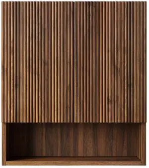TOBI 26" Wall-Mounted Striped Bathroom Cabinet, with Doors, Shelf and Open Storage Compartment Over The Toilet Storage Cabinet for Bathroom, Kitchen, Laundry Room, Drak Walnut Woodgrain Color TOBI 26" Wall-Mounted Striped Bathroom Cabinet, with Doors, Shelf and Open Storage Compartment Over The Toilet Storage Cabinet for Bathroom, Kitchen, Laundry Room, Drak Walnut Woodgrain Color