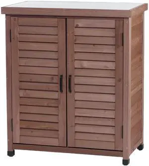 Potting Bench with Storage Cabinet and Metal Table Top for Outdoor Patio, Garden Furniture Wood Workstation Coffee 31.5x17x36'' Potting Bench with Storage Cabinet and Metal Table Top for Outdoor Patio, Garden Furniture Wood Workstation Coffee 31.5x17x36''