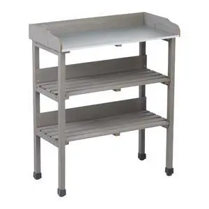 30x14.5×35.5 Potting Table w/Metal Tabletop, 3 Layers Outdoor Work Bench w/Hook for Garden, Solid Wood Workstation for Garage 30x14.5×35.5 Potting Table w/Metal Tabletop, 3 Layers Outdoor Work Bench w/Hook for Garden, Solid Wood Workstation for Garage