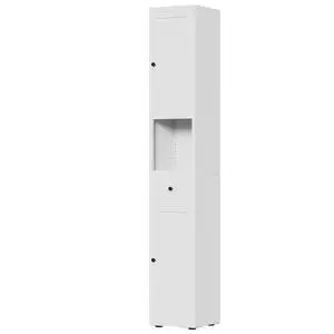 71 Inch Tall Bathroom Storage Cabinet, 5-Tier Narrow Metal Cabinet with 2 Doors & Adjustable Shelves, Freestanding Cabinet for Space Saving in Kitchen, Laundry Room, Pantry, White 71 Inch Tall Bathroom Storage Cabinet, 5-Tier Narrow Metal Cabinet with 2 Doors & Adjustable Shelves, Freestanding Cabinet for Space Saving in Kitchen, Laundry Room, Pantry, White