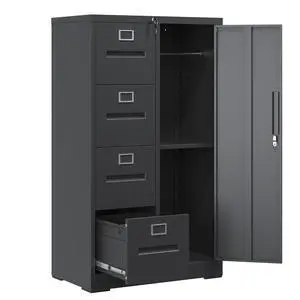 Metal Storage Vertical Filing Cabinet with Lock, Steel File Locker with 4 Drawers and 1 door for School, Living Room, Bedroom, Office (Black) Metal Storage Vertical Filing Cabinet with Lock, Steel File Locker with 4 Drawers and 1 door for School, Living Room, Bedroom, Office (Black)