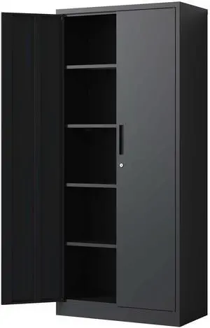 72"H Metal Garage Storage Cabinet, Black Tool Steel Locking Cabinet with Doors and 4 Shelves, Tall Cabinets for Garage Storage Systems Lockable File Cabinet for Home Office, Classroom/Pantry 72"H Metal Garage Storage Cabinet, Black Tool Steel Locking Cabinet with Doors and 4 Shelves, Tall Cabinets for Garage Storage Systems Lockable File Cabinet for Home Office, Classroom/Pantry