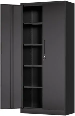 71"H Metal Garage Storage Cabinet, Black Tool Steel Locking Cabinet with Doors and 4 Shelves, Tall Cabinets for Garage Storage Systems Lockable File Cabinet for Home Office, Classroom/Pantry 71"H Metal Garage Storage Cabinet, Black Tool Steel Locking Cabinet with Doors and 4 Shelves, Tall Cabinets for Garage Storage Systems Lockable File Cabinet for Home Office, Classroom/Pantry