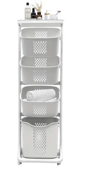 4-Tier Laundry Hamper Sorter, Laundry Storage Organizer with Wheels Removable Rolling Laundry Baskets, Bathroom Cart for Dirty Clothes, White 4-Tier Laundry Hamper Sorter, Laundry Storage Organizer with Wheels Removable Rolling Laundry Baskets, Bathroom Cart for Dirty Clothes, White