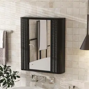 Wall-Mounted Bathroom Cabinet with Mirror, Metal Framed Mirrored Door Medicine Cabinet, 2 Inner Shelves for Storage, Modern Farmhouse Style, Over Toilet or Vanity Organizer Wall-Mounted Bathroom Cabinet with Mirror, Metal Framed Mirrored Door Medicine Cabinet, 2 Inner Shelves for Storage, Modern Farmhouse Style, Over Toilet or Vanity Organizer