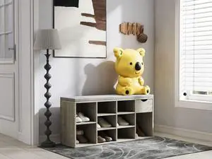 Storage Bench, Shoe Bench, Entryway Bench with Padded Cushion, Drawer and Open Compartments, Bench with Storage, 3 Tier Shoe Rack Bench Storage Bench, Shoe Bench, Entryway Bench with Padded Cushion, Drawer and Open Compartments, Bench with Storage, 3 Tier Shoe Rack Bench