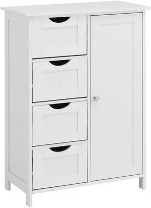 White Bathroom Storage Cabinet, Floor Cabinet with Adjustable Shelf and Drawers White Bathroom Storage Cabinet, Floor Cabinet with Adjustable Shelf and Drawers