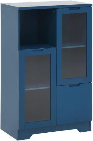 MDF painted Cabinet with Glass Doors and drawer, open storage space, Navy Blue, Bedroom, Living room MDF painted Cabinet with Glass Doors and drawer, open storage space, Navy Blue, Bedroom, Living room